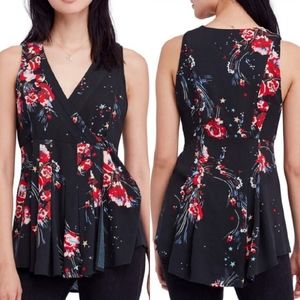 ⭐️ Free People Back to the Basics Boho Floral Star Wrap Tunic Black Top